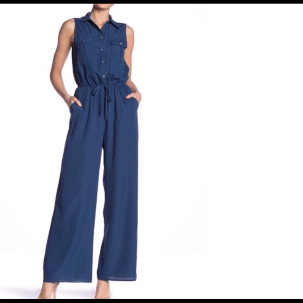 BeBop Navy Full Length Jumpsuit with Flattering Cinched Waist